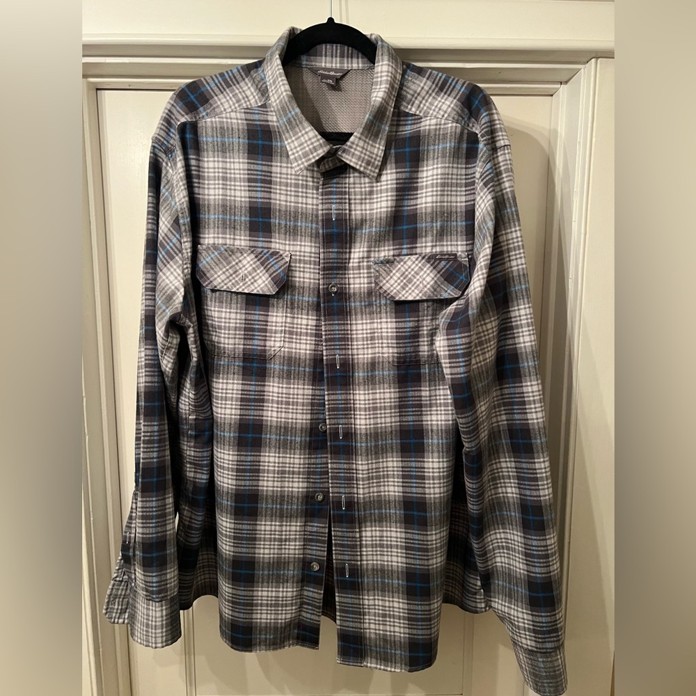 Eddie Bauer Flannel Shirt. Size XXL, Gray with Blue accents